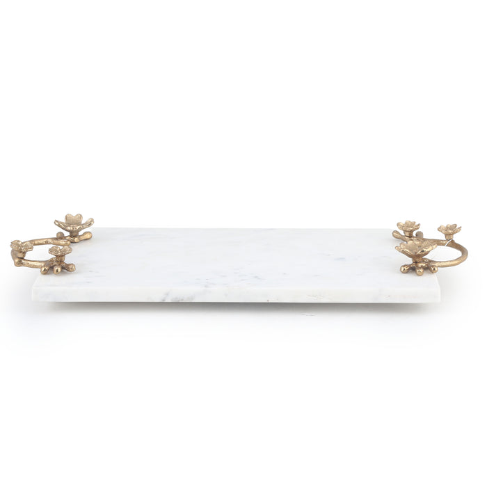 Marble Tray W/ Floral Handles 41x23cm