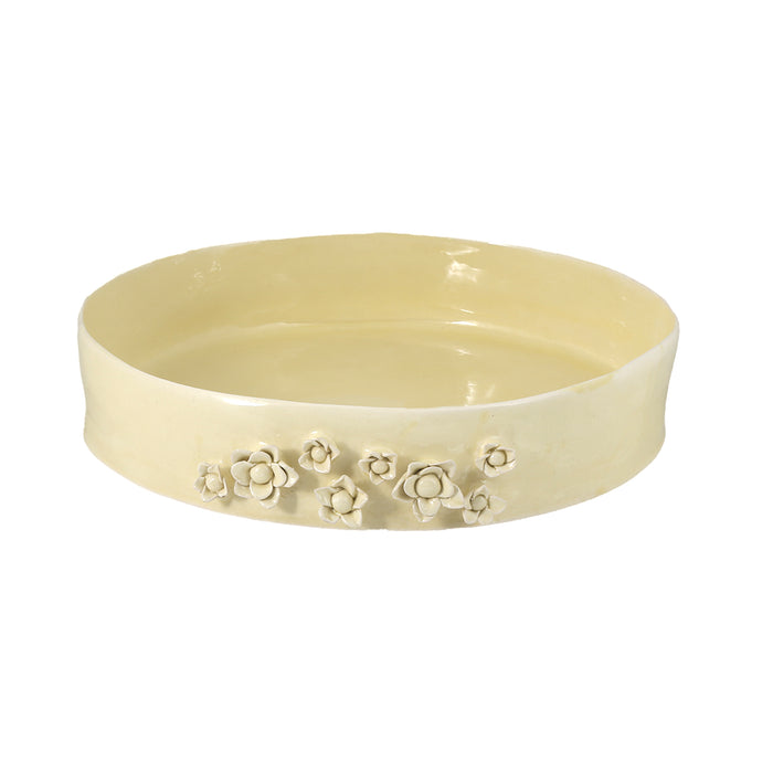 Ceramic Round organic deep bowl 40 cm / 7 cm yellow