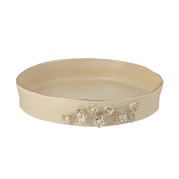 Ceramic Round organic deep bowl 40 cm / 7 cm off white matt