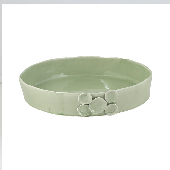 Ceramic Round organic Shallow bowl 40 cm/ 4 cm green