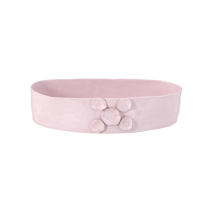 Ceramic Oval organic deep bowl 40 cm / 9 cm pink