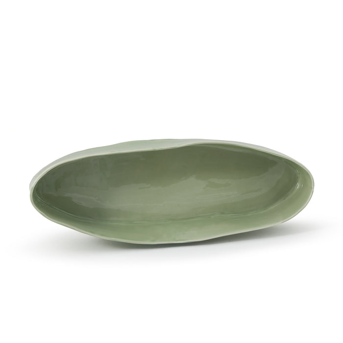 Ceramic Oval organic deep bowl 55 cm / 9 cm green