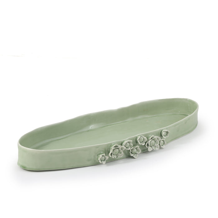 Ceramic Oval organic shallow bowl 55 cm/ 4 cm green