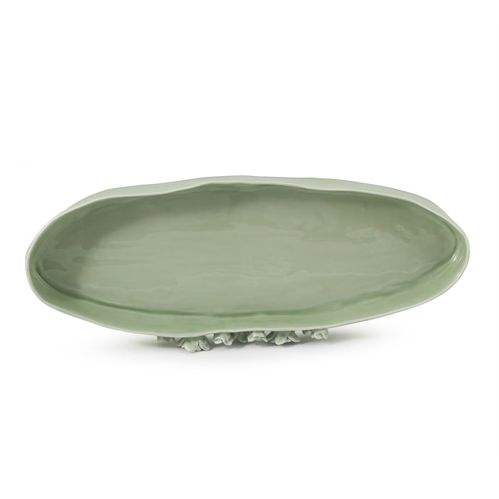 Ceramic Oval organic shallow bowl 55 cm/ 4 cm green