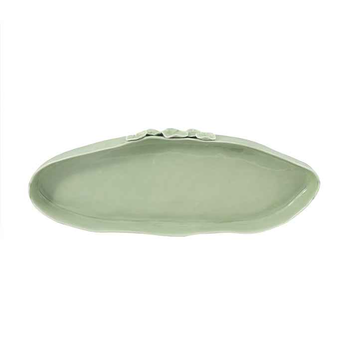 Ceramic Oval organic shallow bowl 55 cm/ 4 cm green