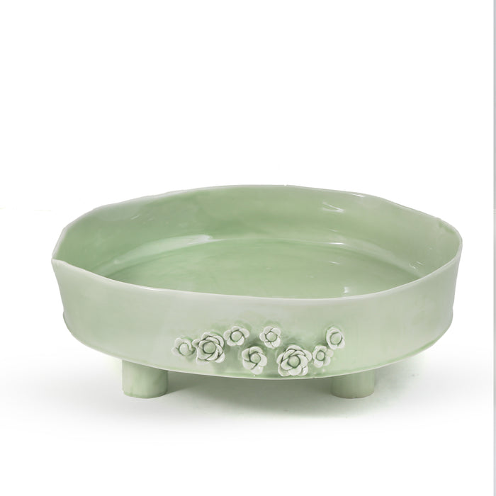 Ceramic Round bowl 50cm/ 8 cm with elevations green