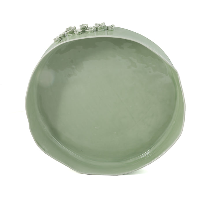 Ceramic Round bowl 50cm/ 8 cm with elevations green