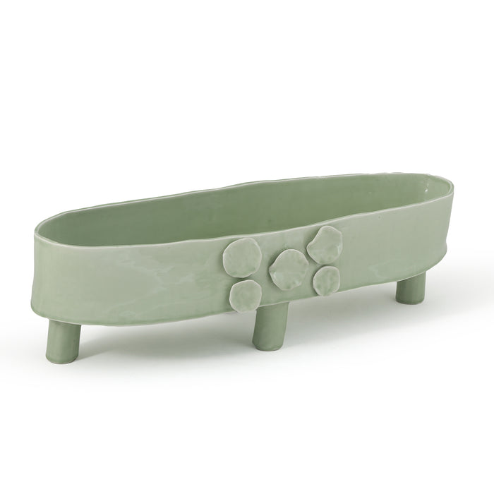 Ceramic Oval bowl 55/ 9 cm with elevations green