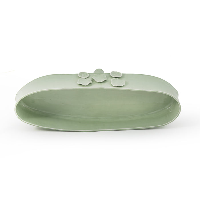 Ceramic Oval bowl 55/ 9 cm with elevations green