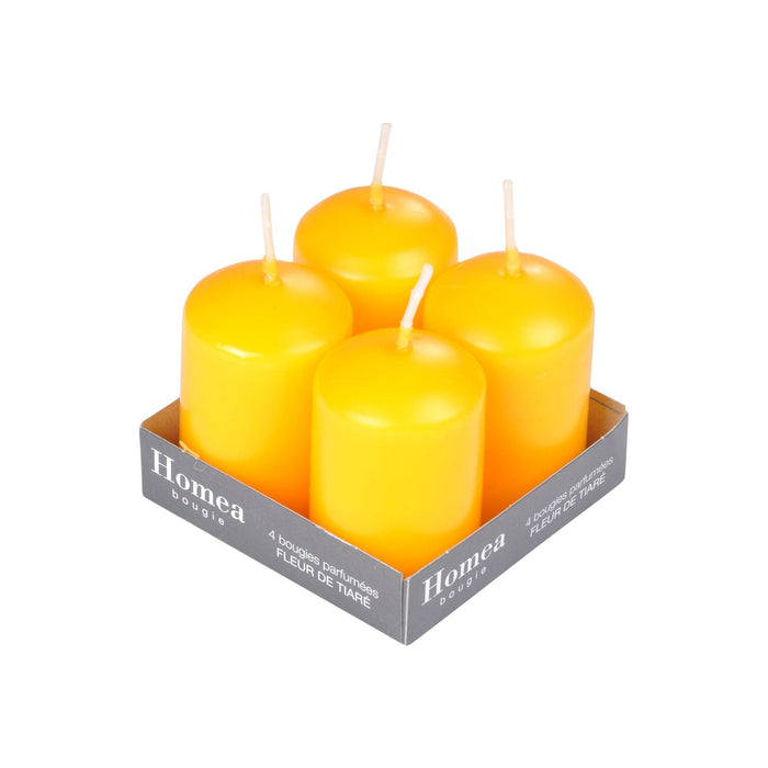 SET OF 4 PILLAR CANDLES O4*H6CM ESSENTIEL FRAGRANCE TIARE FLOWER