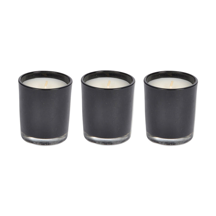 SET OF 3 BLACK GLASS CANDLES O7*H8CM ELEGANT FRAGRANCE AMBER