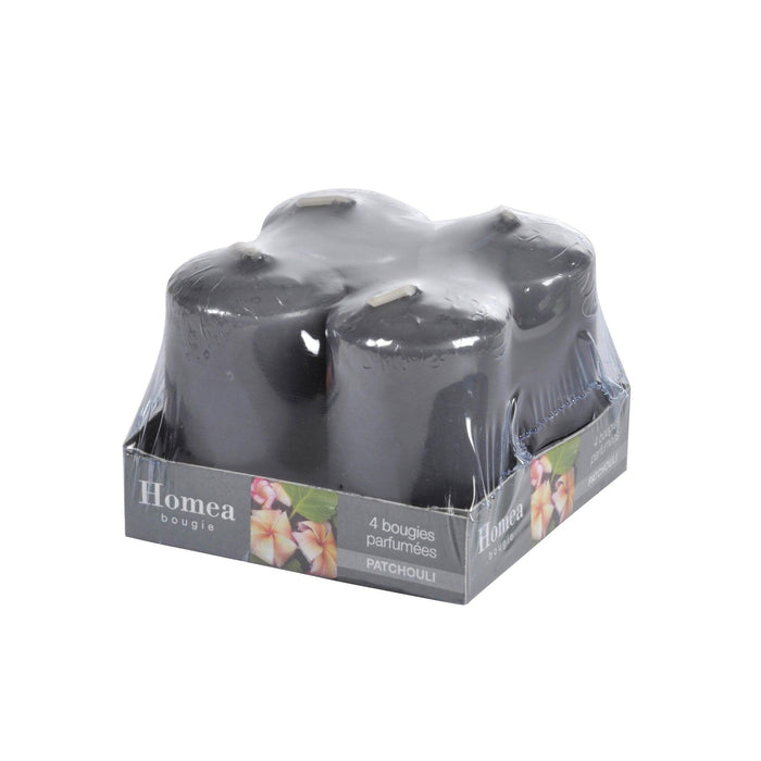 SET OF 4 PILLAR CANDLES O4*H6CM ESSENTIEL FRAGRANCE PATCHOULI