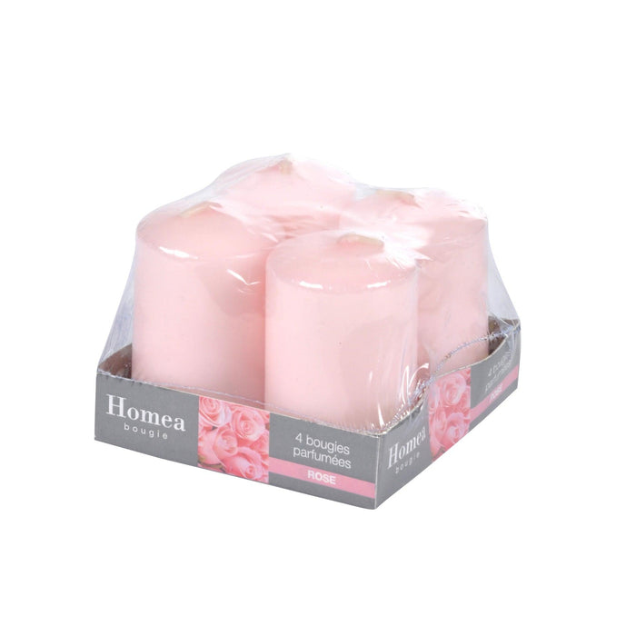 SET OF 4 PILLAR CANDLES O4*H6CM ESSENTIEL FRAGRANCE ROSE