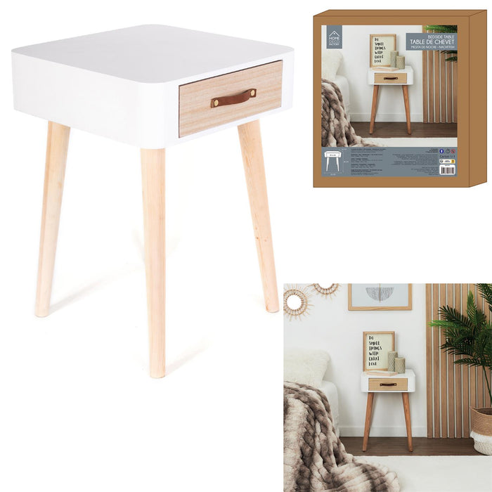 WHITE WOODEN BEDSIDE TABLE WITH 1 DRAWER