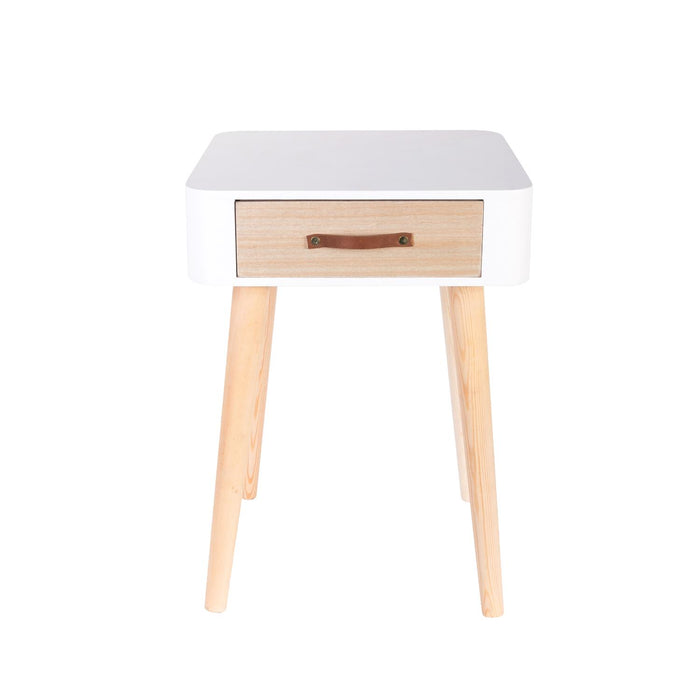 WHITE WOODEN BEDSIDE TABLE WITH 1 DRAWER