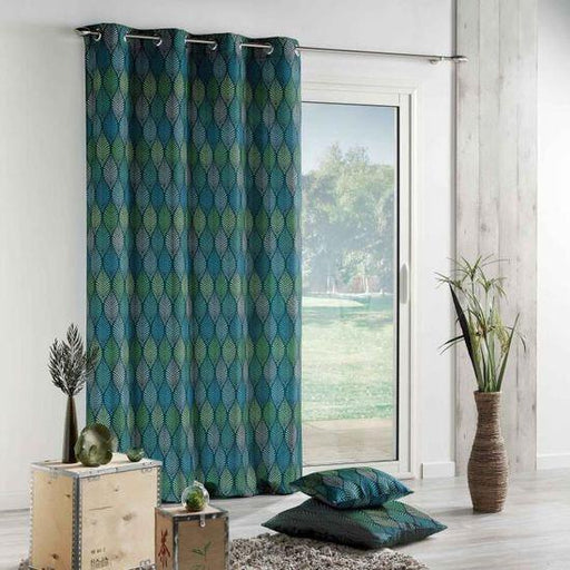 CURTAIN WITH EYELETS 140 x 260 CM PRINTED POLYESTER WINTER GREEN BLUE