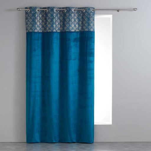 CURTAIN WITH EYELETS 140 x 240 CM VELVET+GOLD PRINTED TOP GRAPHIGOLD BLUE