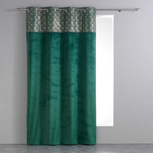 CURTAIN WITH EYELETS 140 x 240 CM VELVET+GOLD PRINTED TOP GRAPHIGOLD GREEN