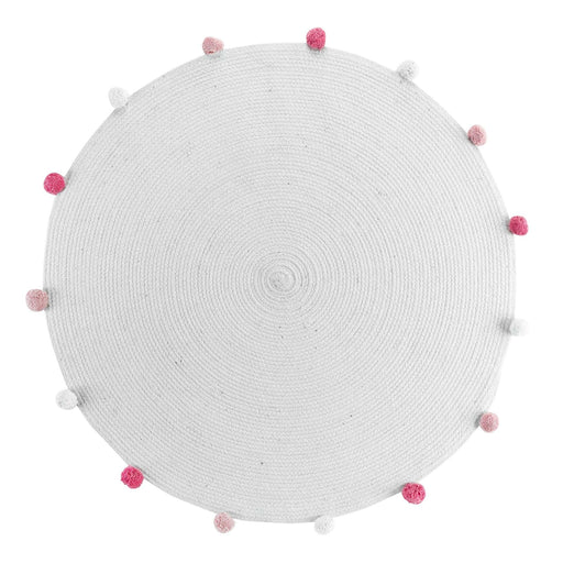 ROUND MAT TASSEL 90 CM PLAIN POLYCOTTON POMPOMPARTY WHITE PINK