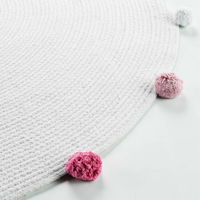 ROUND MAT TASSEL 90 CM PLAIN POLYCOTTON POMPOMPARTY WHITE PINK