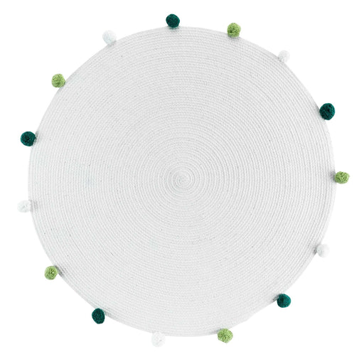 ROUND MAT TASSEL 90 CM PLAIN POLYCOTTON POMPOMPARTY WHITE GREEN