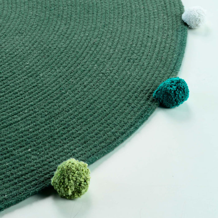 ROUND MAT TASSEL 90 CM PLAIN POLYCOTTON POMPOMPARTY GREEN