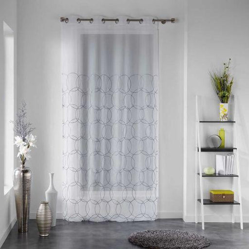 NET CURTAIN WITH EYELETS 140 x 240 CM SILVER YARN EMBROIDERED VOILE HONEYS WHITE