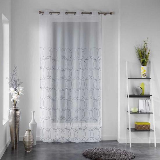 NET CURTAIN WITH EYELETS 140 x 240 CM SILVER YARN EMBROIDERED VOILE HONEYS WHITE