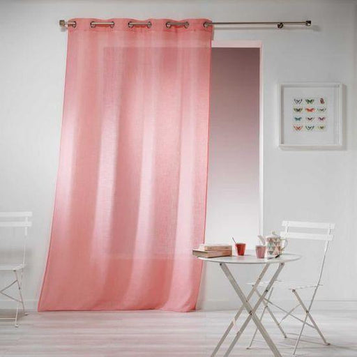 NET CURTAIN WITH EYELETS 140 x 240 CM LINEN EFFECT WOVEN HALTONA PINK