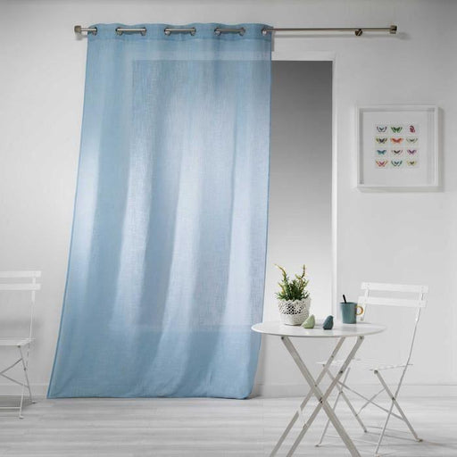 NET CURTAIN WITH EYELETS 140 x 240 CM LINEN EFFECT WOVEN HALTONA SKY BLUE