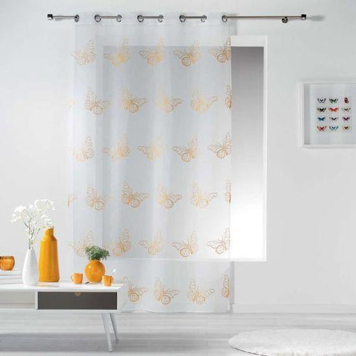 NET CURTAIN WITH EYELETS 140 x 240 CM EMBROIDERED SABLE VOILE PAPILLONA YELLOW