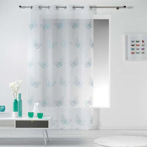 NET CURTAIN WITH EYELETS 140 x 240 CM EMBROIDERED SABLE VOILE PAPILLONA BLUE