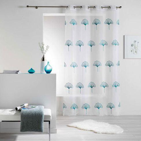 NET CURTAIN WITH EYELETS 140 x 240 CM EMBROIDERED VOILE GINKO BLUE