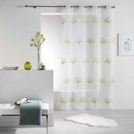 NET CURTAIN WITH EYELETS 140 x 240 CM EMBROIDERED VOILE GINKO GREEN