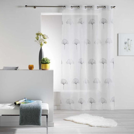 NET CURTAIN WITH EYELETS 140 x 240 CM EMBROIDERED VOILE GINKO GREY