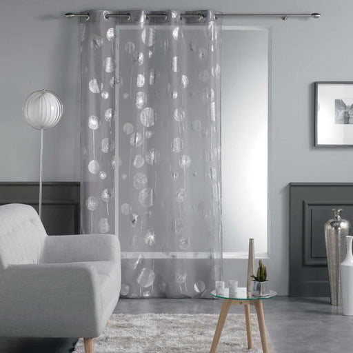 NET CURTAIN WITH EYELETS 140 x 240 CM METALLIC PRINTED VOILE TINETTE GREY/SILVER