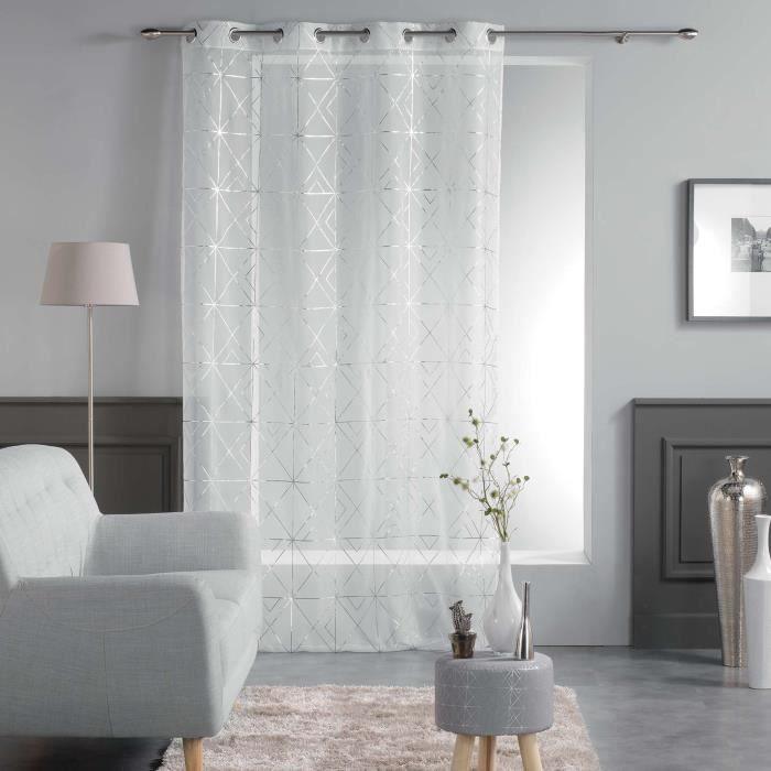 NET CURTAIN WITH EYELETS 140x240 CM METALLIC PRINTED VOILE QUADRIS WHITE/SILVER