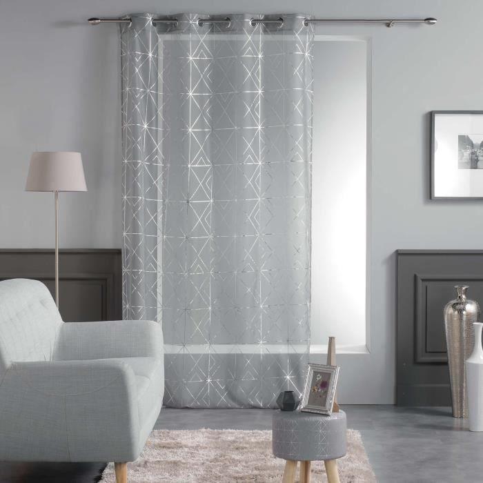 NET CURTAIN WITH EYELETS 140 x 240 CM METALLIC PRINTED VOILE QUADRIS GREY/SILVER