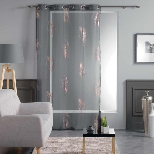 NET CURTAIN EYELETS 140x240 METALLI PRINT VOILE SENSALIA CHARCOAL GREY/GOLD PINK