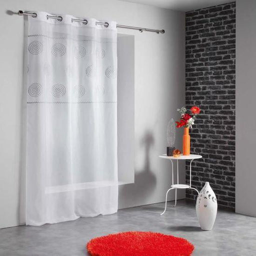 NET CURTAIN WITH EYELETS 140 x 240 CM EMBROIDERED VOILE HELIX CHARCOAL GREY