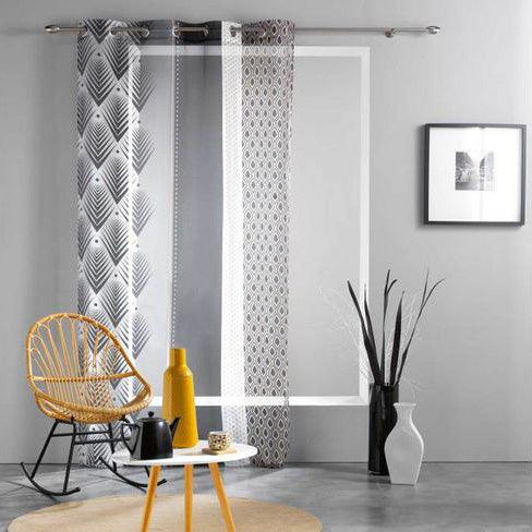 NET CURTAIN WITH EYELETS 140 x 240 CM TRANSFER PRINT VOILE GALILEO BLACK