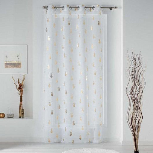 NET CURTAIN WITH EYELETS 130x240 VOILE SABLE METALLIC PRINTED SAMBA WHITE/GOLD