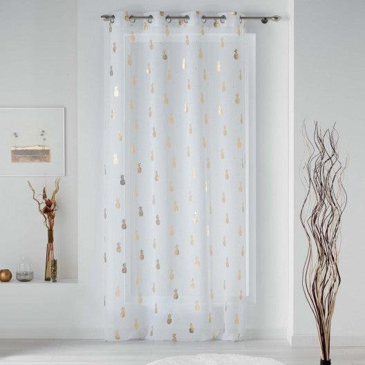 NET CURTAIN WITH EYELETS 130x240 VOILE SABLE METALLIC PRINTED SAMBA WHITE/GOLD