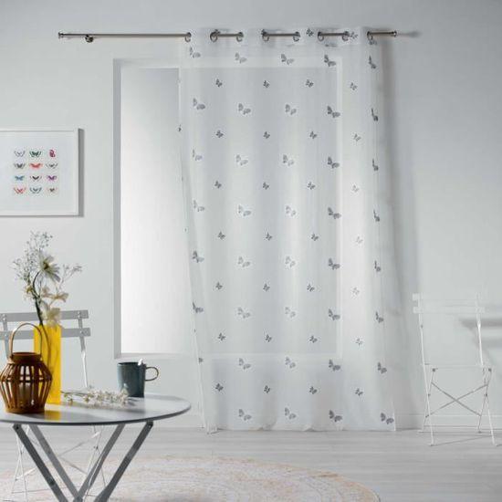 NET CURTAIN WITH EYELETS 140 x 240 CM EMBROIDERED SABLE VOILE NYMPHEA GREY