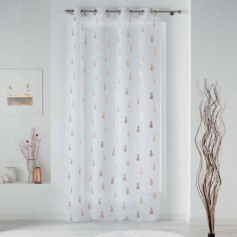 NET CURTAIN WITH EYELETS 130x240 VOILE SABLE METAL PRINTED SAMBA WHITE/GOLD PINK