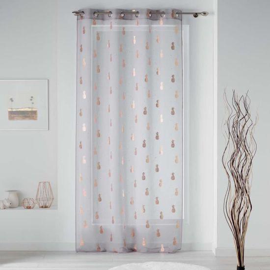 NET CURTAIN WITH EYELETS 130x240 VOILE SABLE METAL PRINTED SAMBA GREY/GOLD PINK