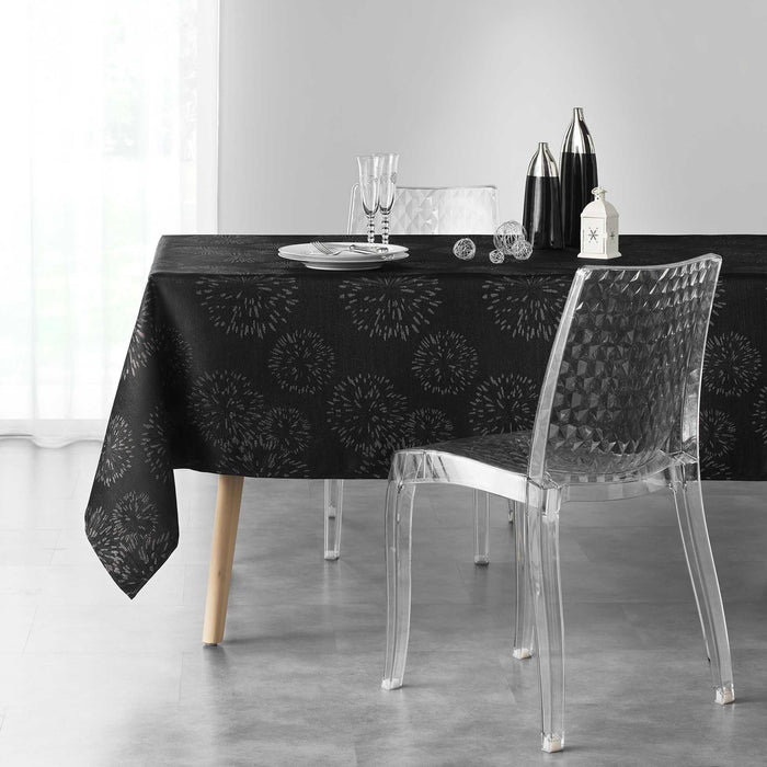 RECTANGLE TABLECLOTH 140x300 JACQUARD METALLIC THREADING ARTIFICE BLACK SILVER