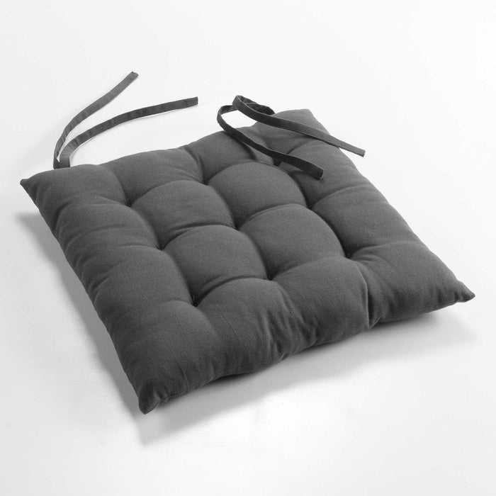 QUILTED CHAIR PAD 40 x 40 CM PLAIN COTTON CHARLINE CHARCOAL GREY