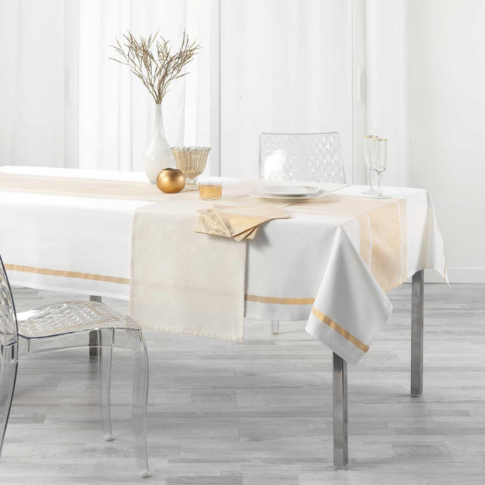 RECTANGLE TABLECLOTH 140 x 240 CM PLAIN COTTON METALLISED YARN ELEGANCIA GOLD