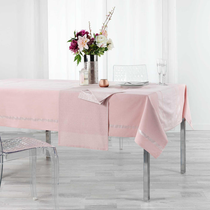 RECTANGLE TABLECLOTH 140 x 240 CM PLAIN COTTON METALLISED YARN ELEGANCIA PINK